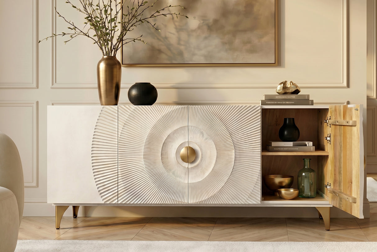 Sideboard GOLDEN SUNSET 180cm 3D mango wood white