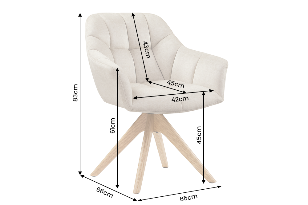 Swivel chair PAPILLON rotatable 180° w/ armrests velvet beige oak