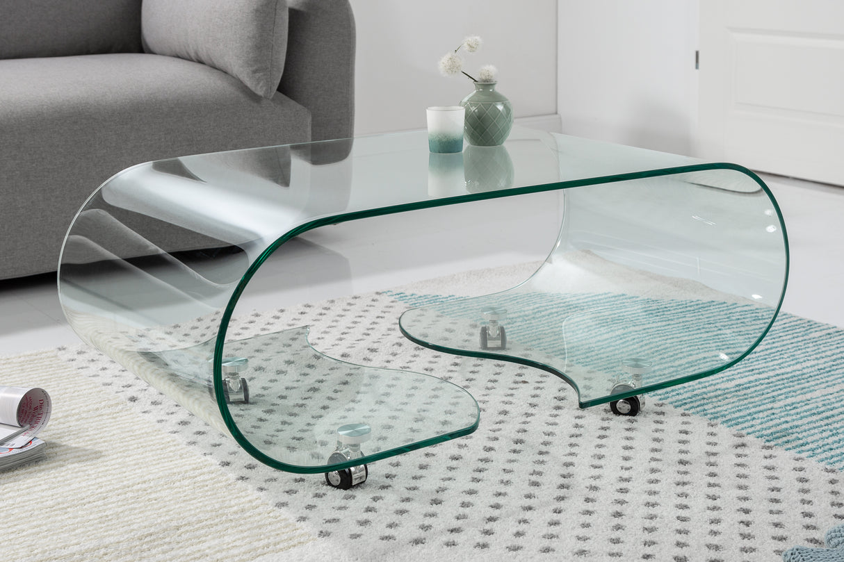 Coffee table FANTOME 90cm with wheels 10mm tempered glass