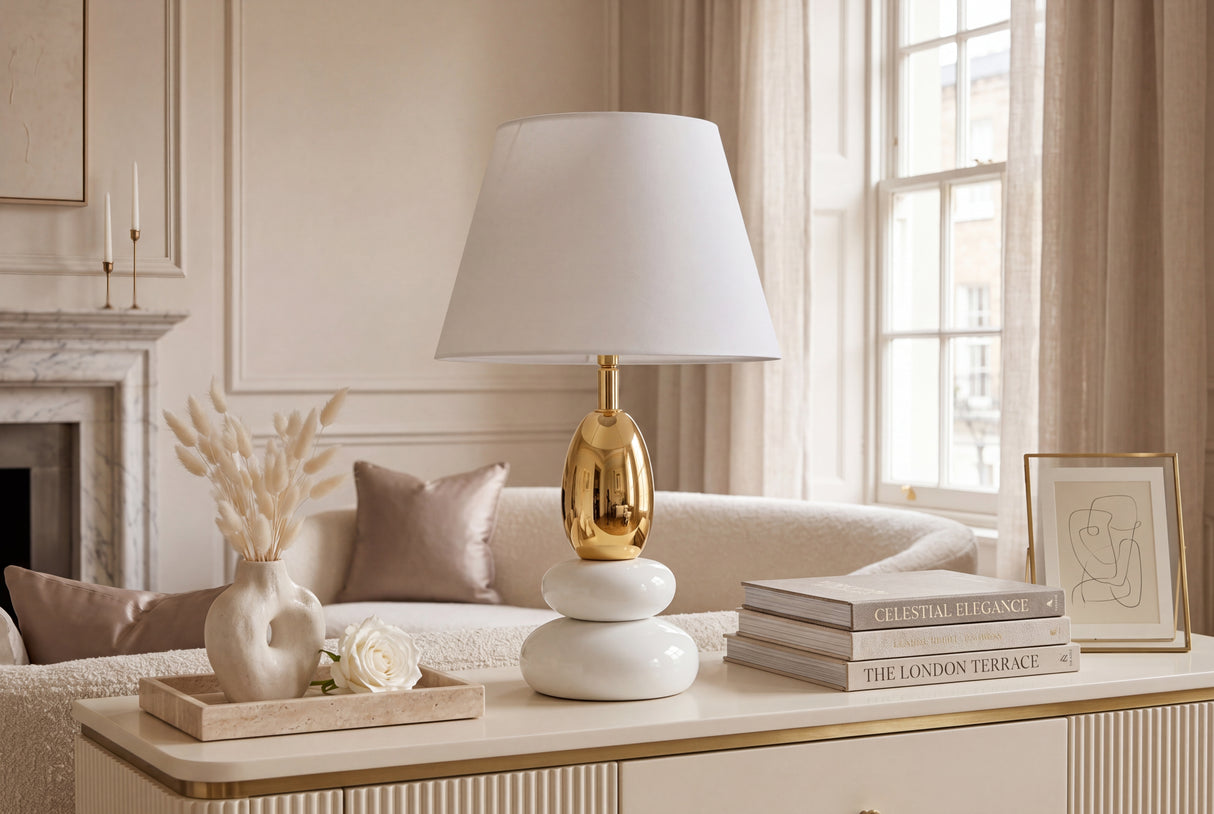 Table lamp STONES OF ZEN 45cm w/ adjustable lampshade white gold