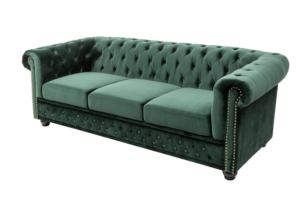 Sofa CHESTERFIELD 3-seater velvet emerald green