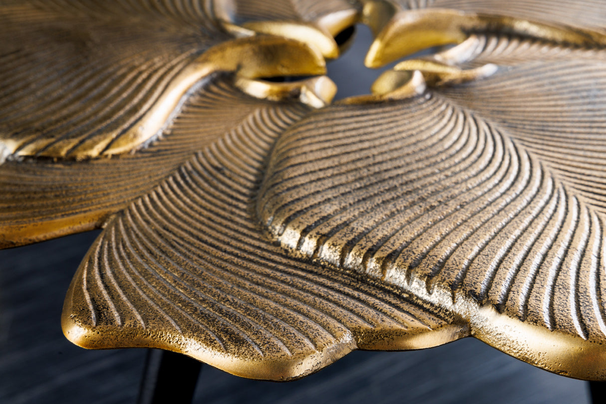 Coffee table GINKGO LEAVES 55cm gold with black legs