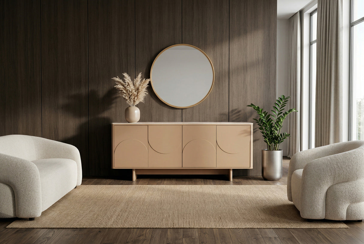 Sideboard SAVOY 180 cm 3D Natur mit Travertin-Marmor-Keramikplatte