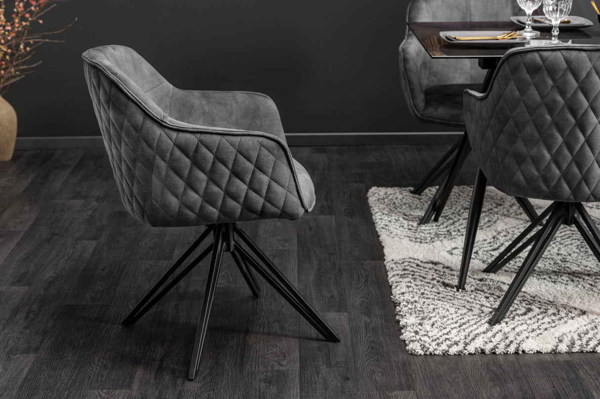 Swivel chair EUPHORIA rotatable 180° with armrests velvet dark grey
