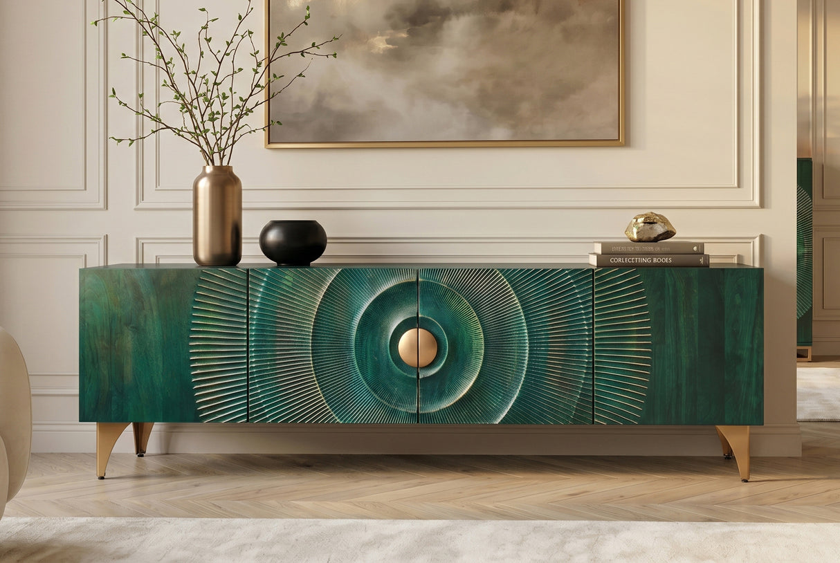 TV-Board GOLDEN SUNSET 180cm 3D Mangoholz türkis