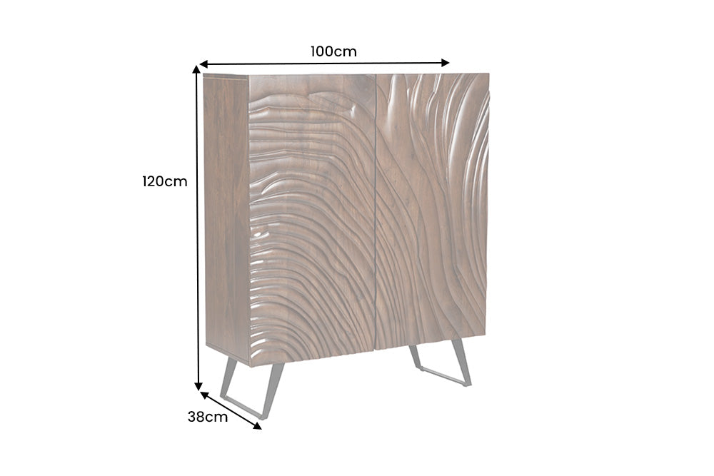 Highboard FLUID 120cm 3D acacia wood walnut brown