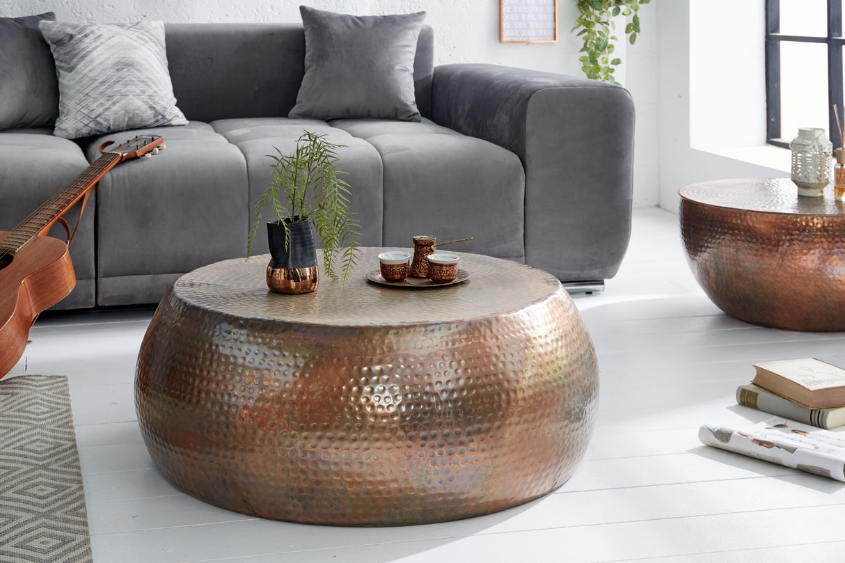 Coffee table ORIENT 80cm mottled copper with hammer stroke effect