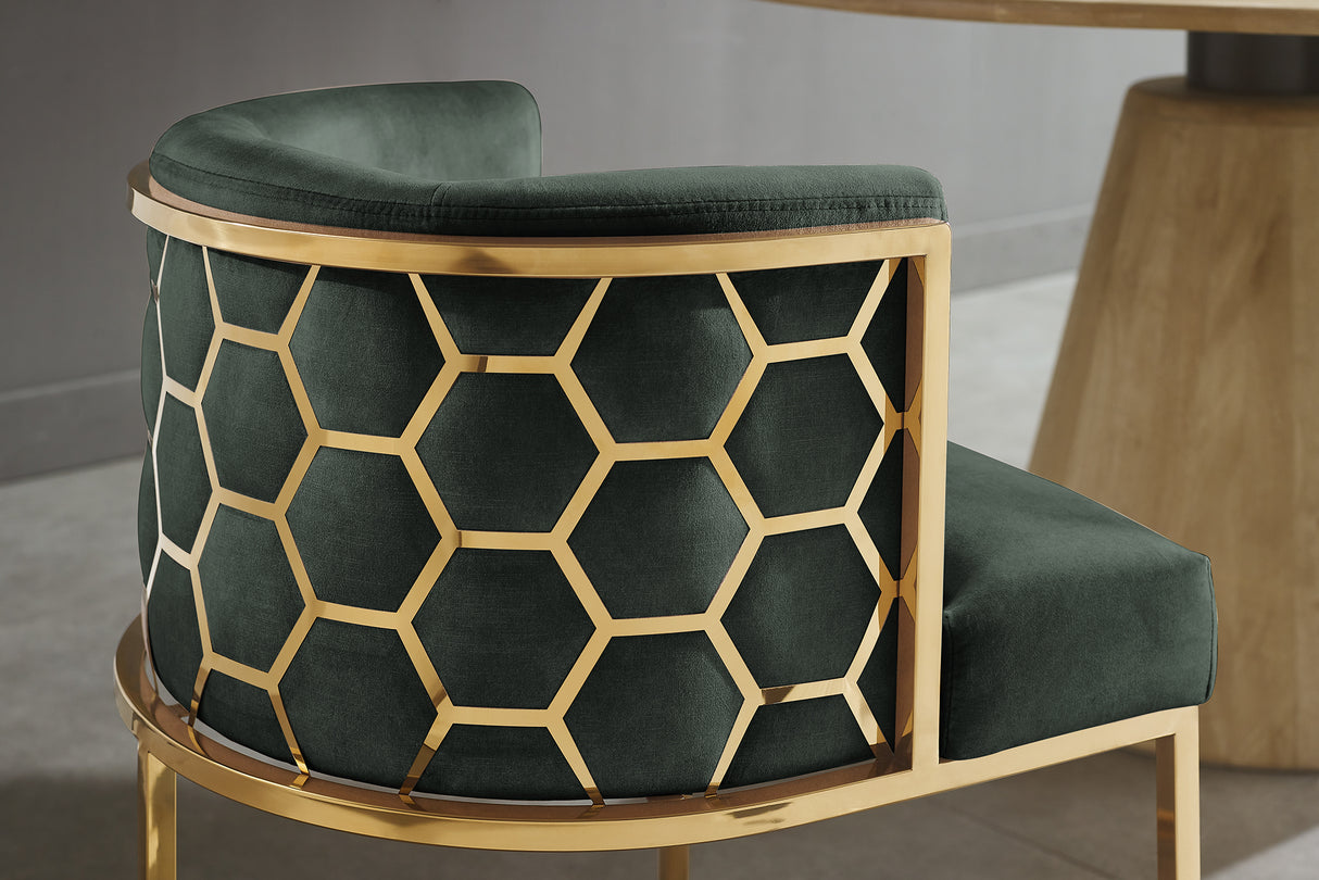 Stuhl ELEGANCE, samtgrün mit goldenem Edelstahlgestell