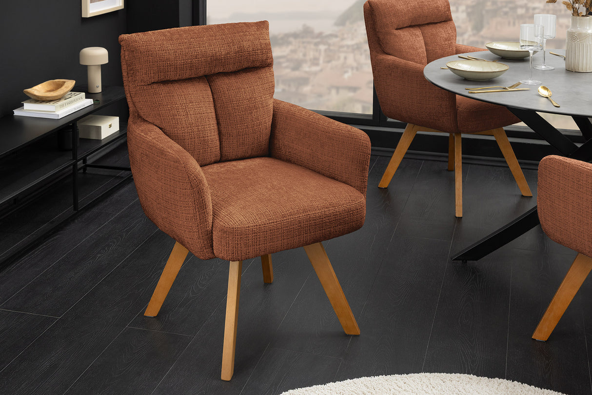 Drehstuhl BIG GEORGE mit Armlehnen, Chenille-Stoff, rostbraun, drehbar