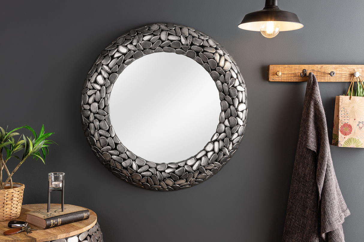 Wall Mirror STONE MOSAIC XL Ø 82cm silver