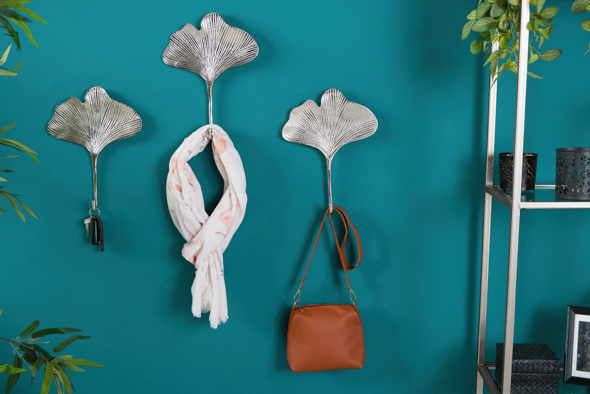 Wall decoration coat hook GINKGO set of 3 silver