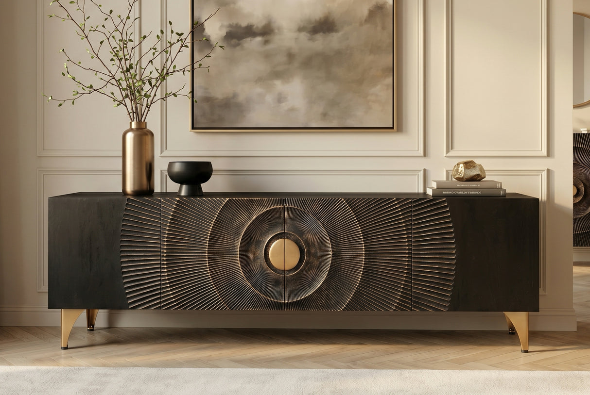 TV-Board GOLDEN SUNSET 180cm 3D Mangoholz schwarz
