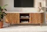 TV-Board TRES CHIC 140cm Mangoholz natur mit weißer Marmorplatte und goldenen Griffen
