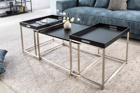 Coffee table ELEMENTS set of 3 with removable trays black