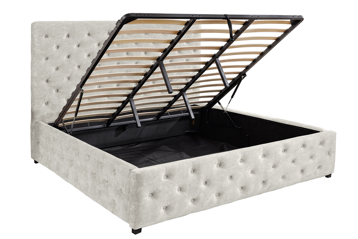 Bett PARIS 180x200cm CHESTERFIELD-Look Samt champagnerbeige mit Stauraum