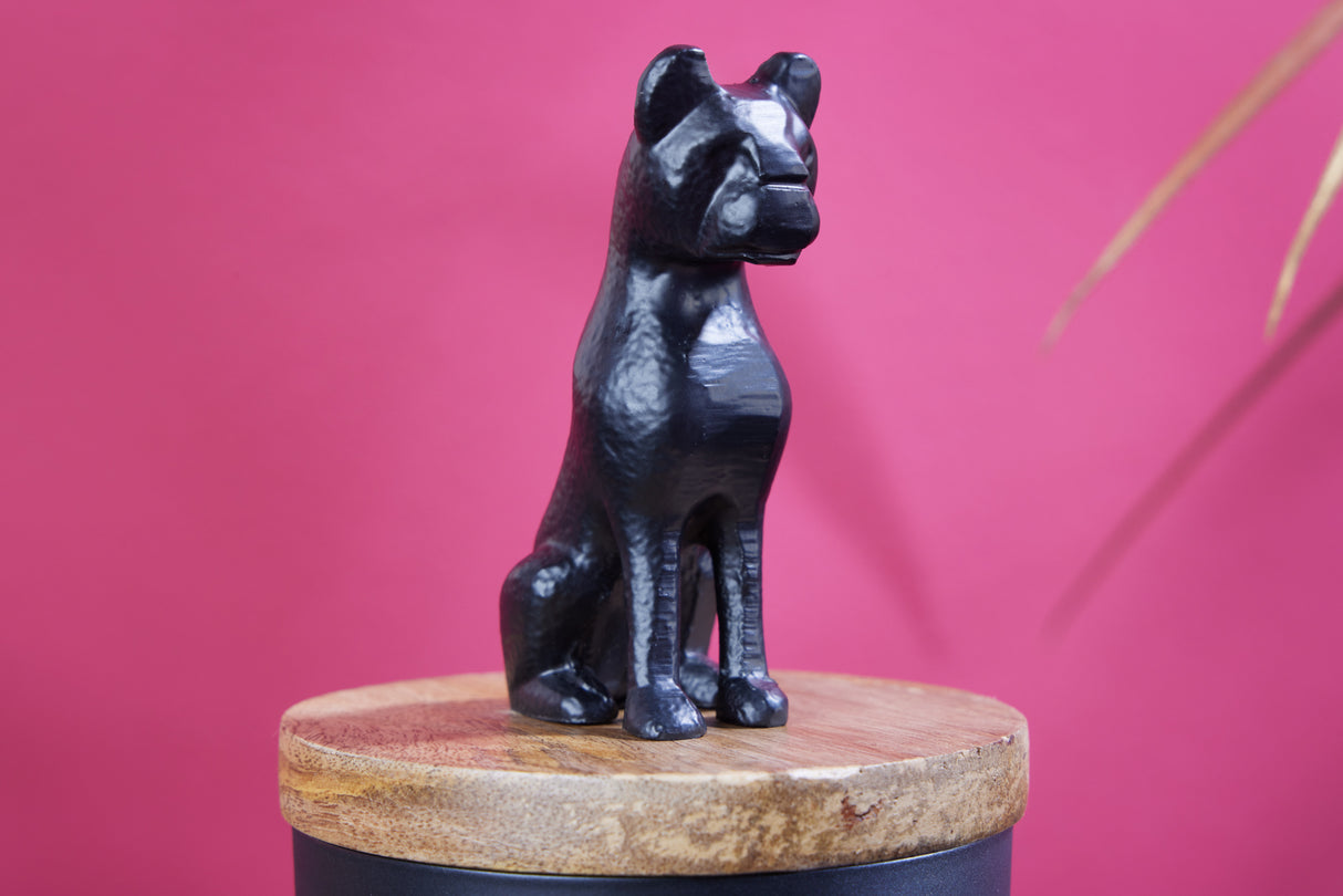 Sculpture tin PANTHER 20cm iron black mango wood natural