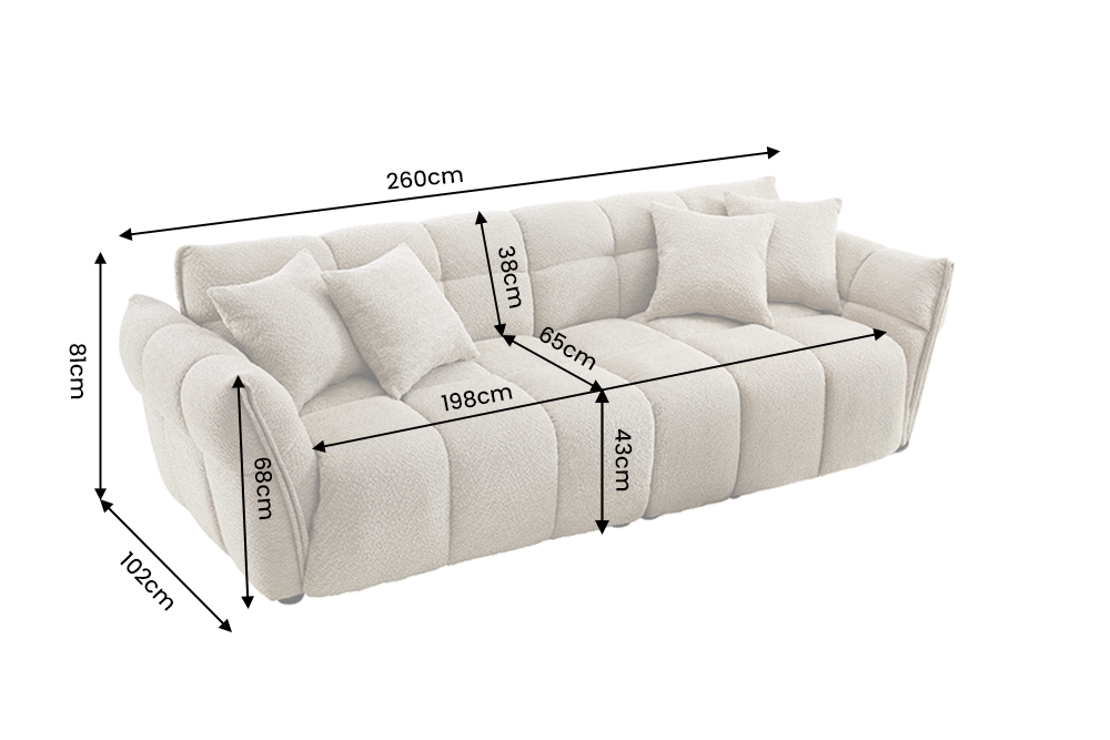 Sofa CLOUD 260cm 3-Sitzer XXL Bouclé Champagner Greige