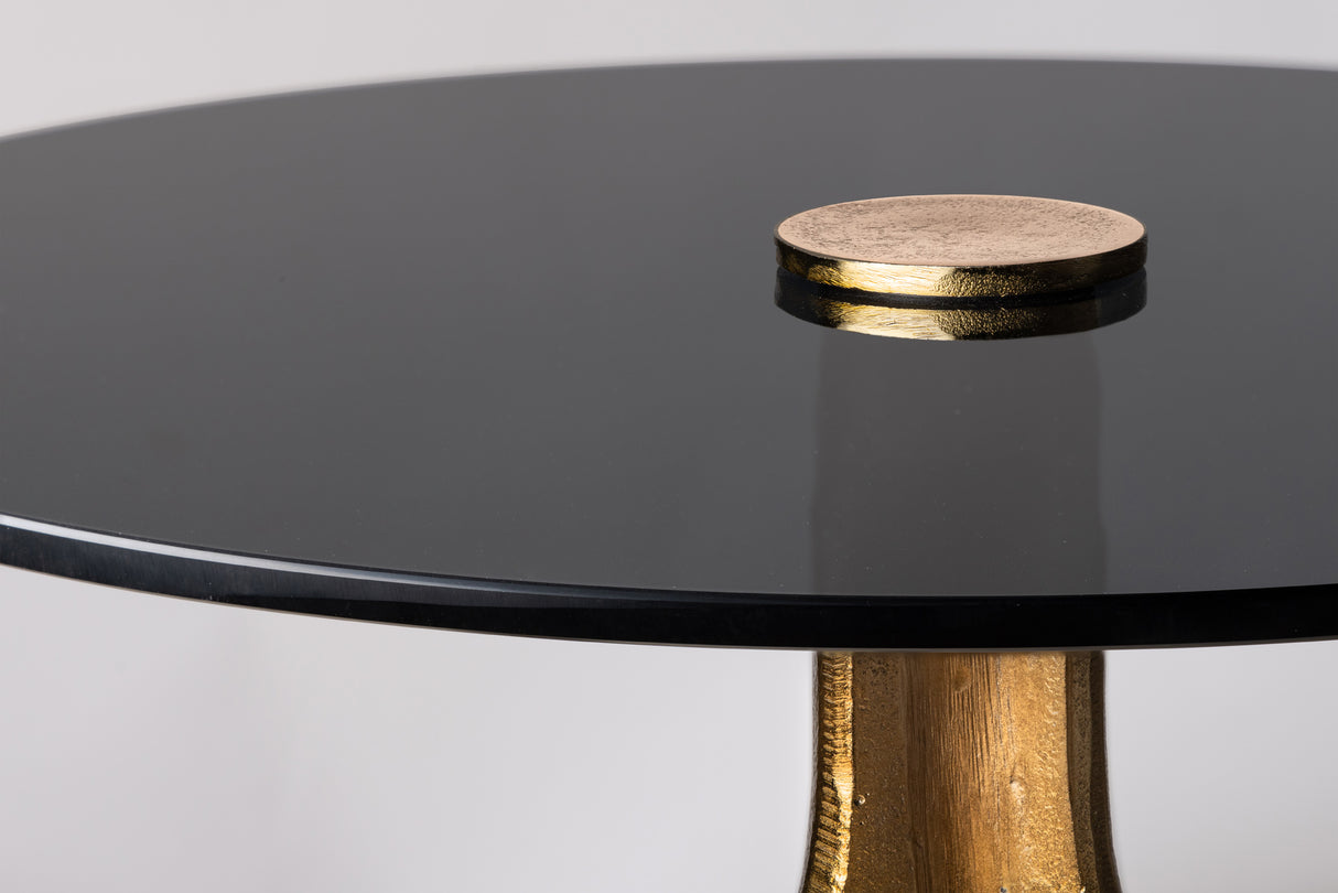 Side table ABSTRACT 55cm brass legs and black glass plate