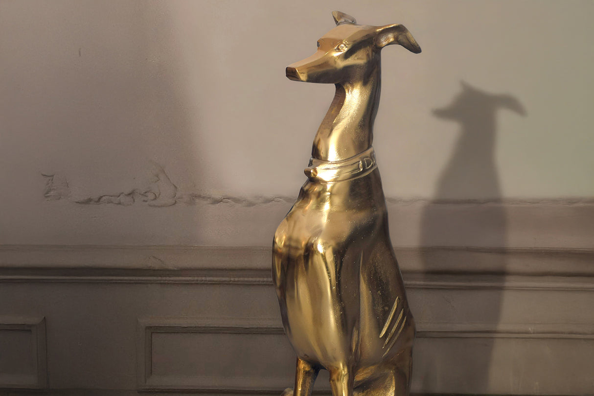 Skulptur WINDHUND 70cm Aluminium gold