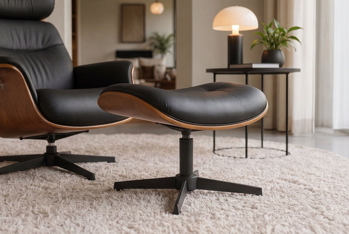 Hocker VOGUE drehbar 360° Pappel furniert Kunstleder schwarzbraun