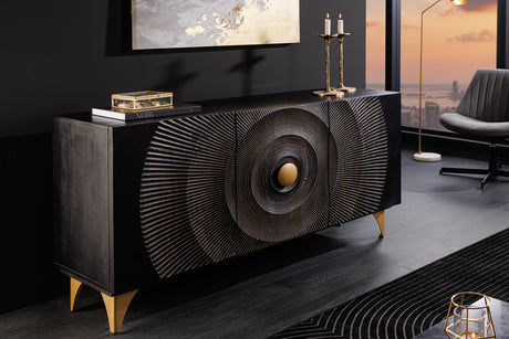 Sideboard GOLDEN SUNSET 140cm 3D Mangoholz schwarz