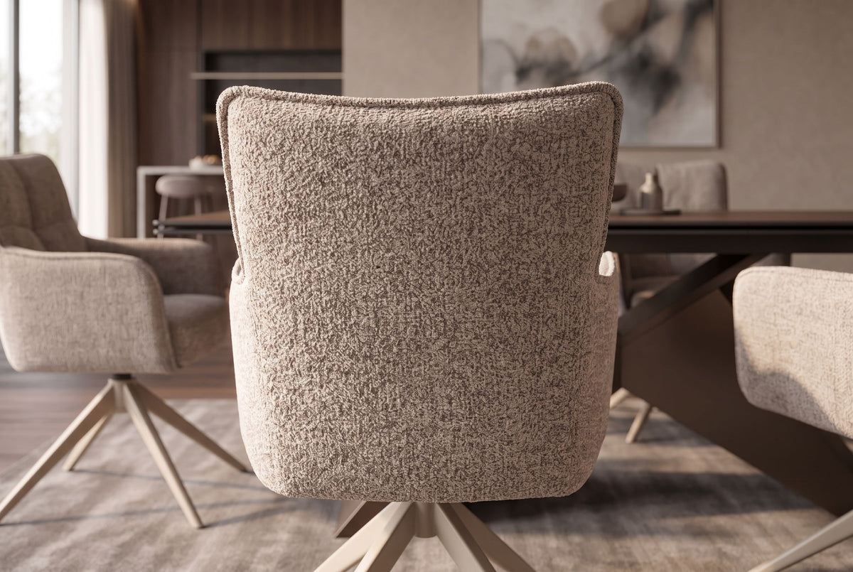 Drehstuhl LUGANO 360° Auto-Return-Funktion mit Armlehnen 150 Kg Belastbarkeit Chenille-Tweed taupe