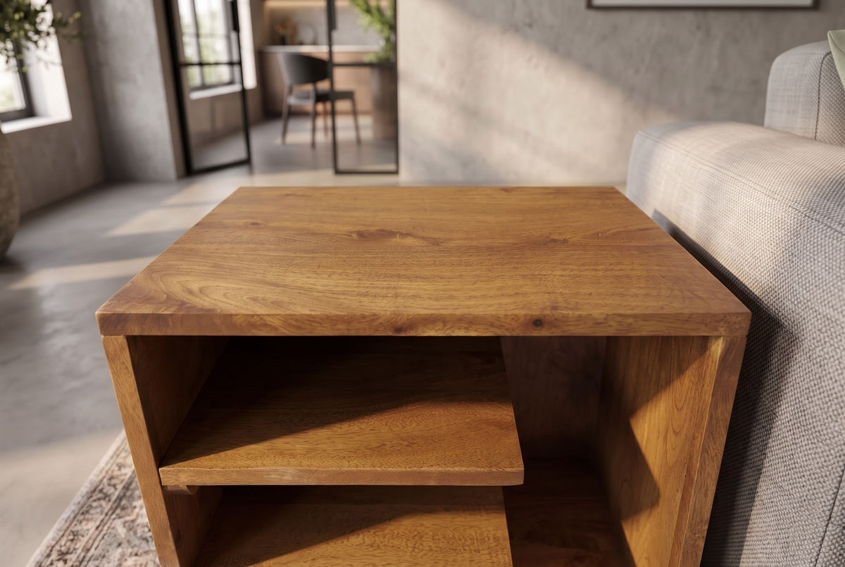 Beistelltisch CUBUS 45 cm Mangoholz honigfarben lasiert