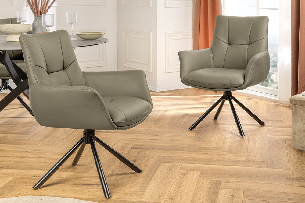 Swivel chair SIGNATURE 360° w/ armrests spring core leather taupe rotatable