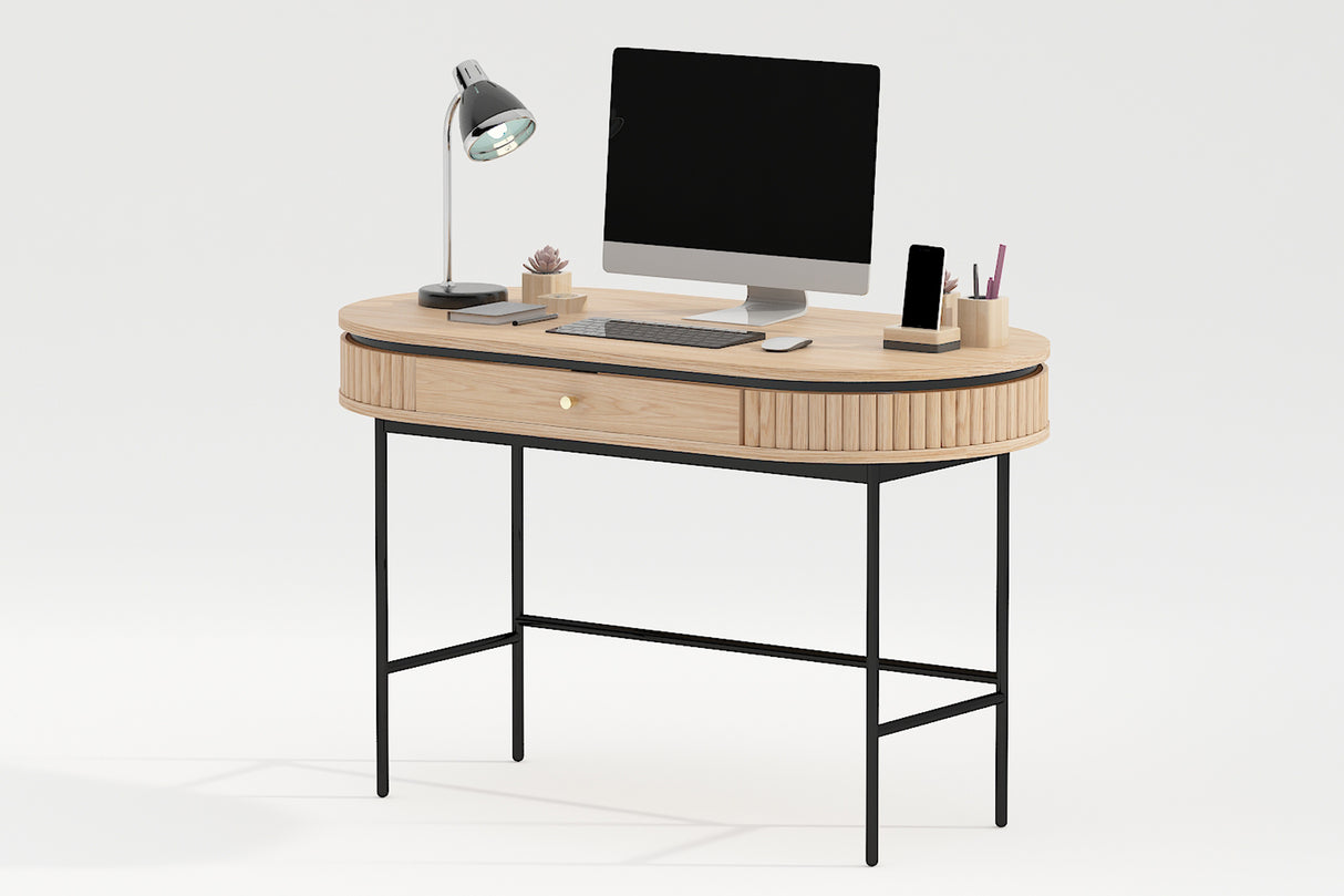 Office desk ATELIER 120cm natural oak wood look w/ black metal frame