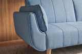 Schlafsofa DIVANI 220cm mit Armlehnenkissen Strukturstoff hellblau Holzfüße natur