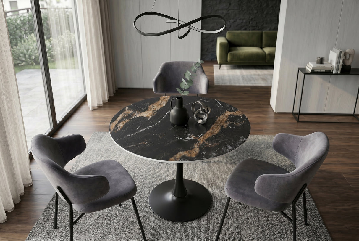 Bistrotisch LYON 80cm rund Aurora Oro Keramik Schwarz Gold Sand