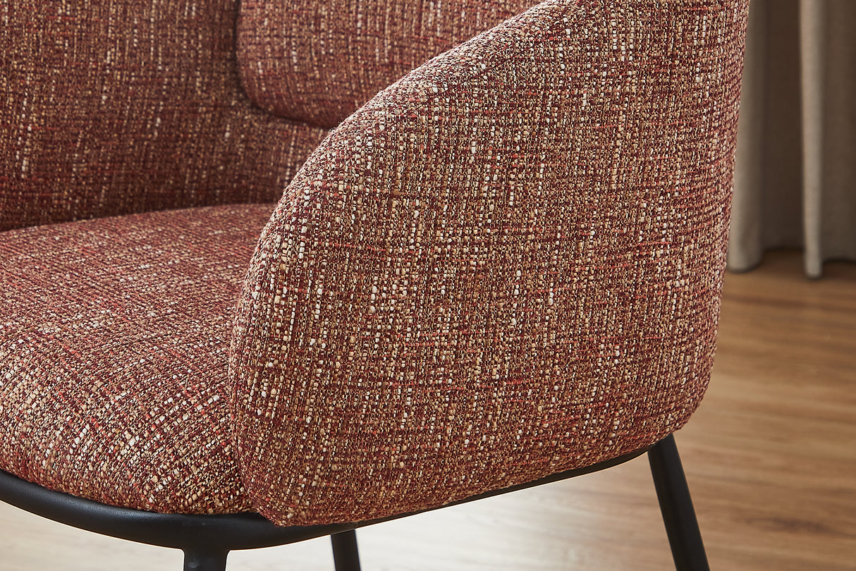 Chair FLORENZ w/ armrests textured fabric rust red and black metal frame