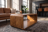 Coffee table CUBUS 100cm w/ storage space mango wood brown honey finish