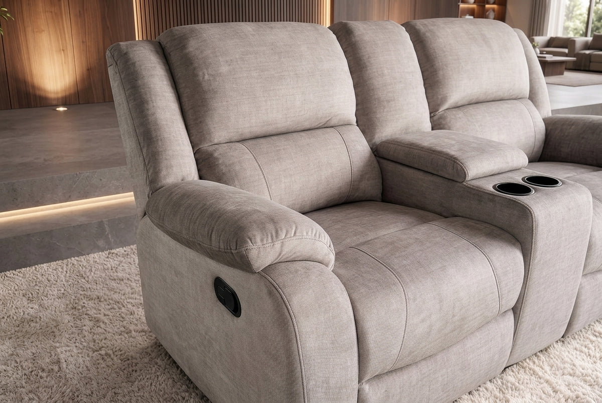 Kinosessel HOLLYWOOD 2-Sitzer Relaxfunktion mit Stauraum Samt champagner beige