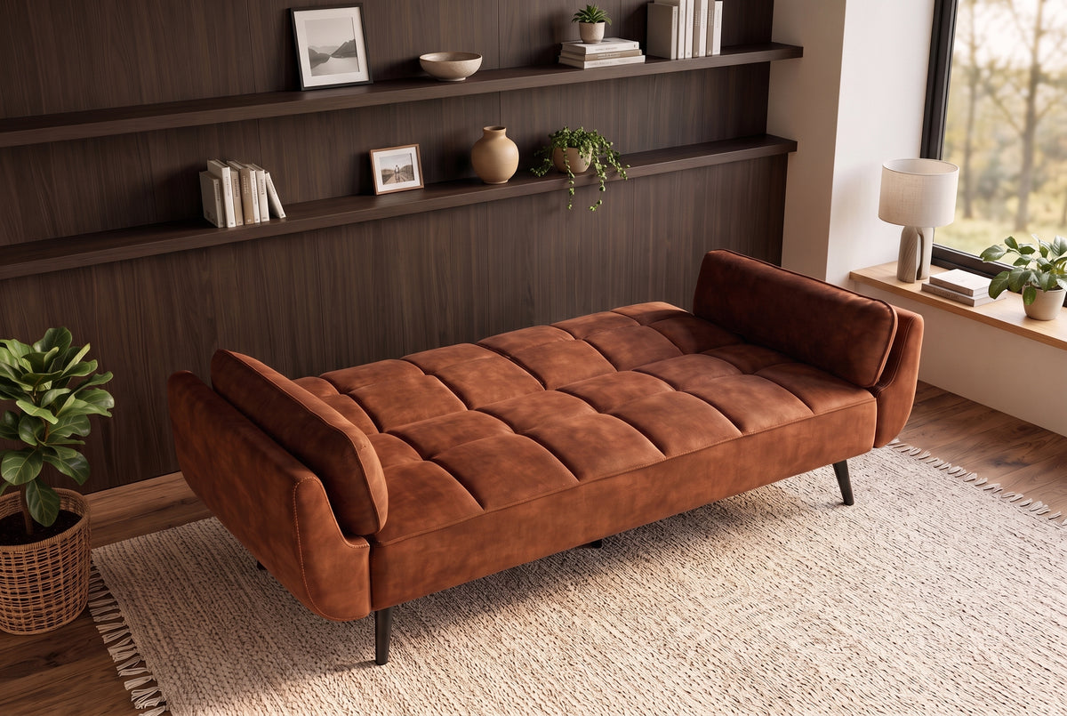 Schlafsofa BOUTIQUE 215cm 3-Sitzer Samt Rostbraun