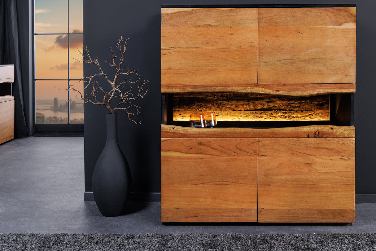 Highboard GRAND ACACIA 120cm acacia wood natural edge w/ LED light