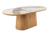 Dining table UNIQUE 200cm oval frame oak wood verneered ceramic white marble top