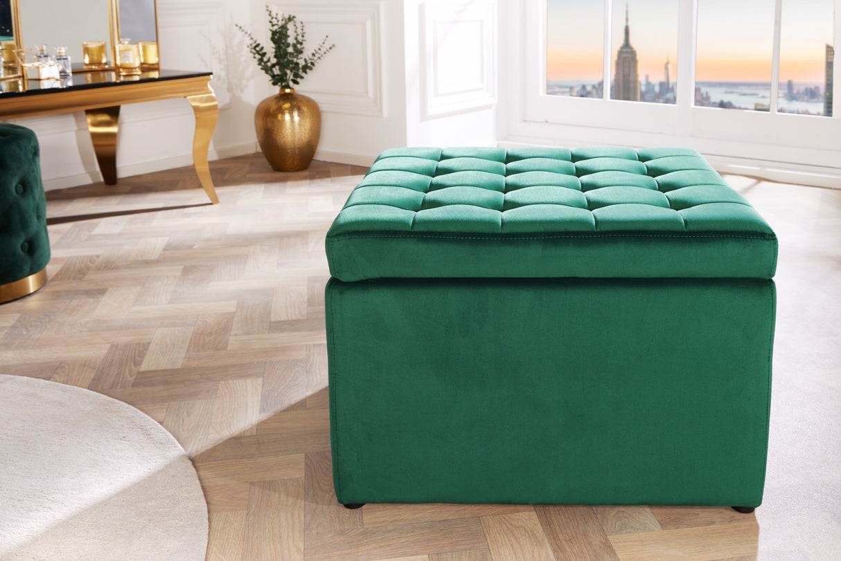 Stool MODERN BAROCK 60cm velvet emerald green w/ storage compartment