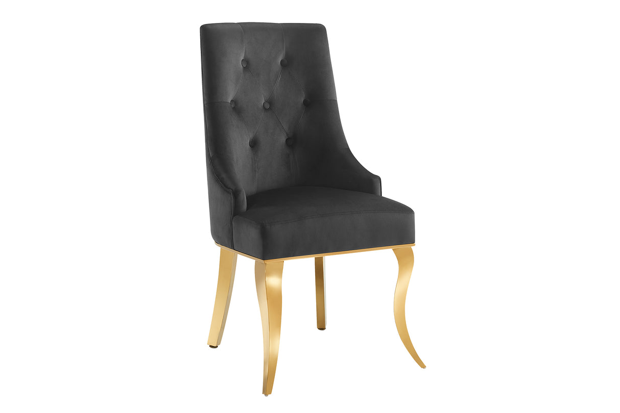 Chair MODERN BAROCK w/ lion´s head handle stainless steel legs gold velvet black