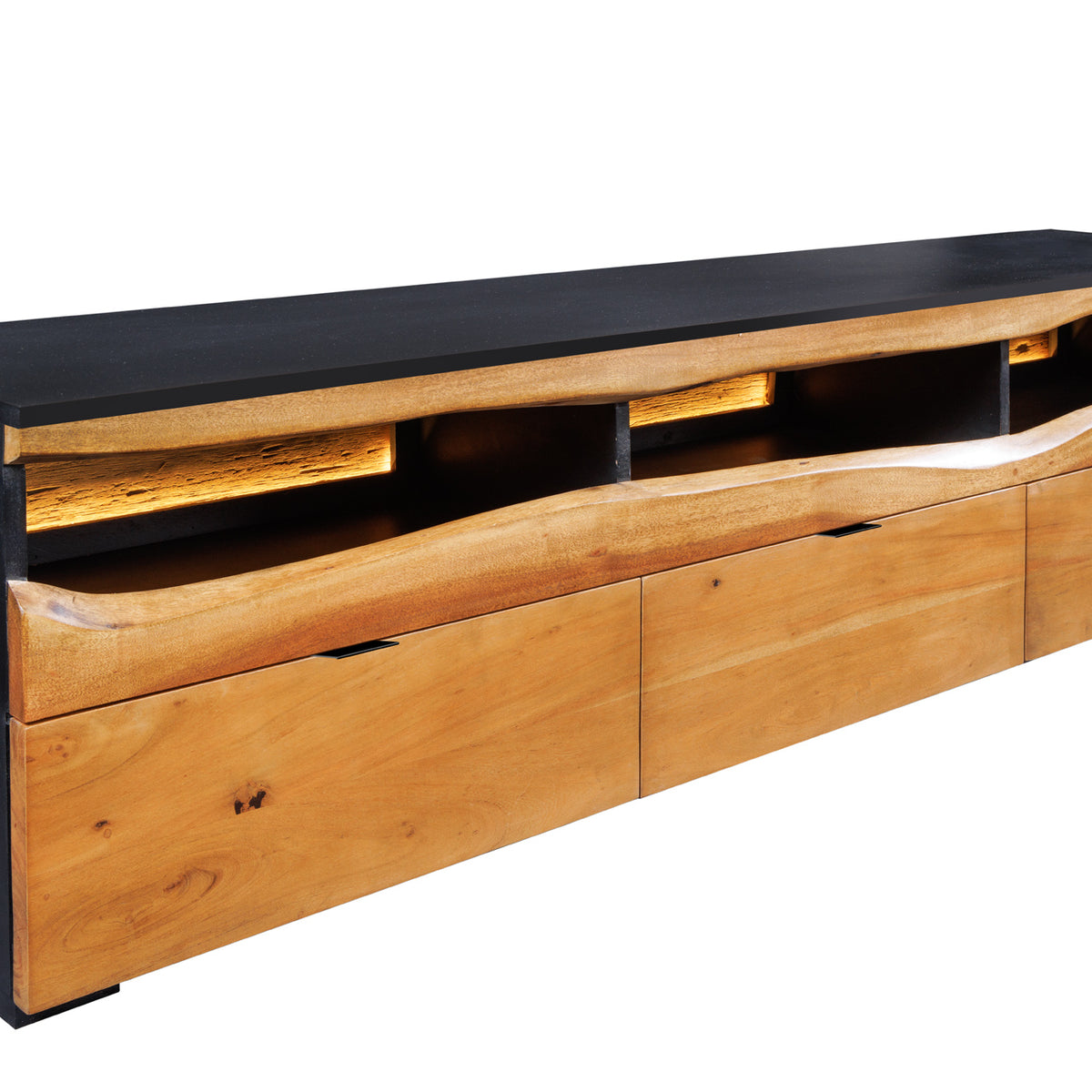 TV-Board GRAND ACACIA 180cm acacia wood natural edge w/ LED light ...