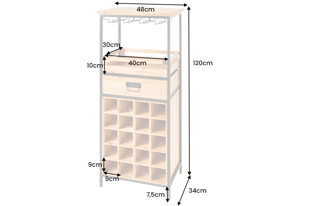 Weinregal SEVEN SEAS 120cm für 20 Flaschen und Gläser Kiefernholz