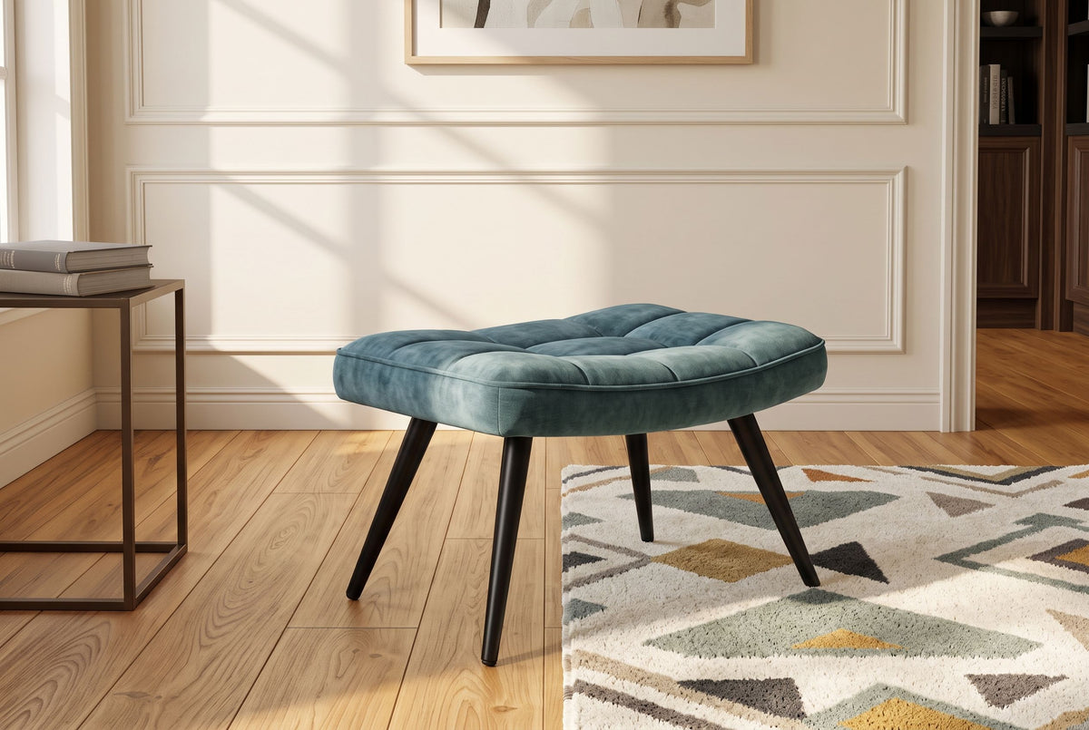 Stool SCANDINAVIA 40cm stitched seat velvet petrol w/ black metal legs