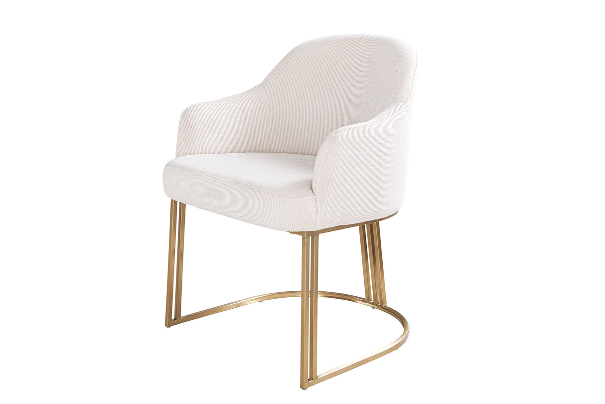 Stuhl EXTRAVAGANCIA beige Cord mit Armlehnen und champagnergoldenem Gestell