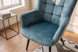 Armchair SCANDINAVIA stitched backrest velvet petrol w/ black metal legs