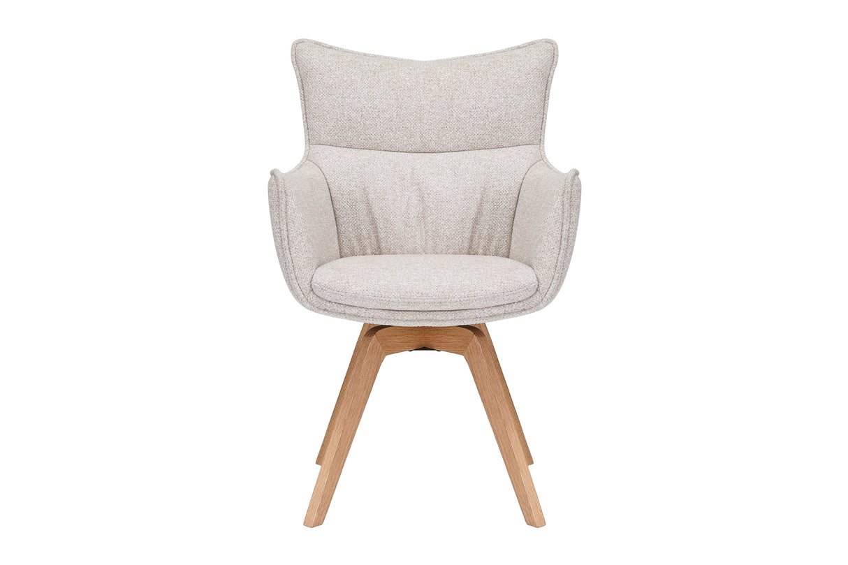 Drehstuhl VOGUE 360° drehbar Strukturstoff beige mit Eichengestell natur