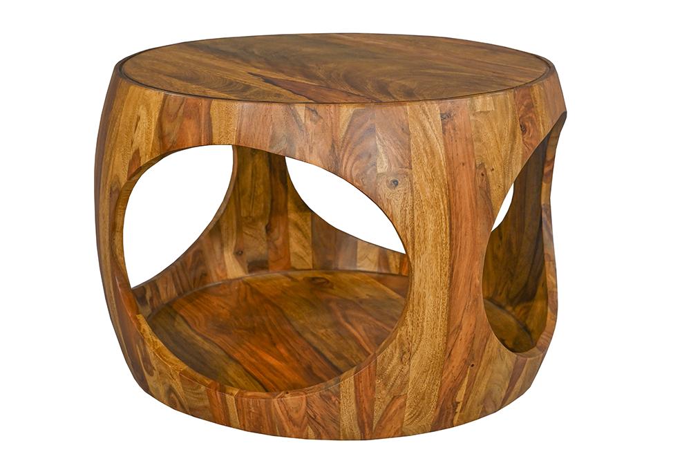 Couchtisch ORGANIC LOOP 60cm rund m. Ablage Sheeshamholz braun