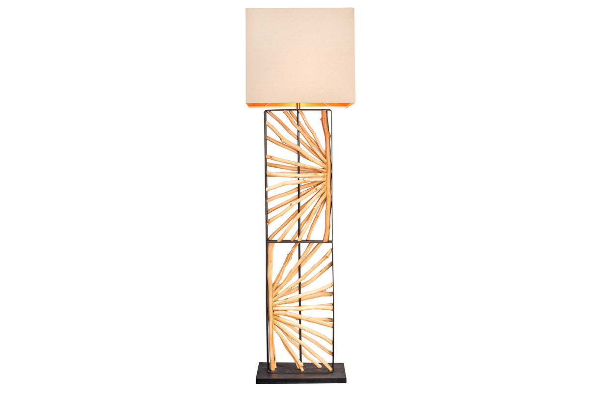 Floor lamp EUPHORIA 165cm lampshade beige longan wood natural