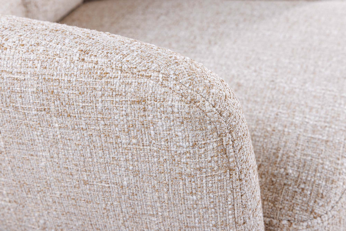 Swivel chair BIG GEORGE 360° auto return textured fabric champagne greige w/ oak wood frame