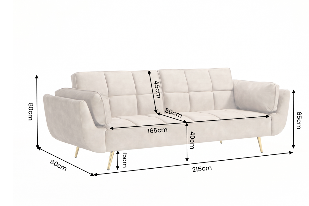 Schlafsofa BOUTIQUE 215cm 3-Sitzer Samt Champagner Beige