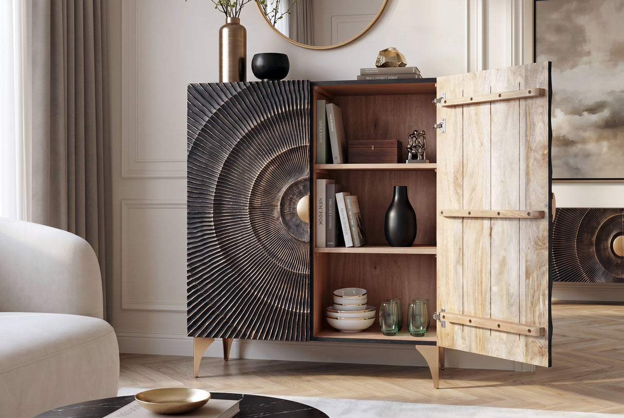 Highboard GOLDEN SUNSET 120cm 3D Mangoholz schwarz gold